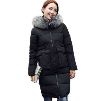 Vanker-Hot Winter Autumn Warm Trendy Faux Fur Collar Hooded thick Cotton Padded Jacket Parka Long Down Coat New(Black) - intl  