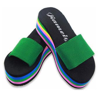 Vanker Summer Women Girl Sexy Casual Rainbow Wedge Heel Platform Sandals Slippers Shoes(Green) - Intl  