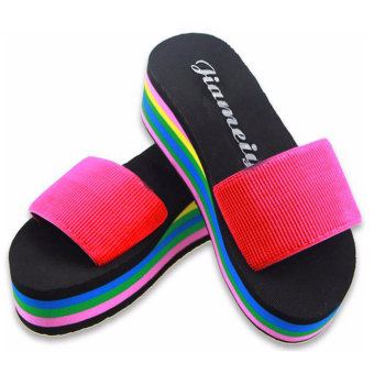 Vanker Summer Women Girl Sexy Casual Rainbow Wedge Heel Platform Sandals Slippers Shoes(Peach) - Intl  