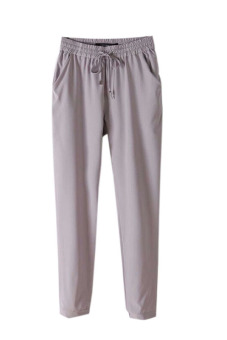 Velishy Harem Trousers Casual Drawstring Elastic Chiffon Grey  