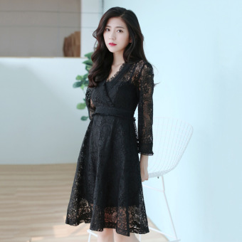 VICI The new Korean lace long sleeved tassel V collar dress  