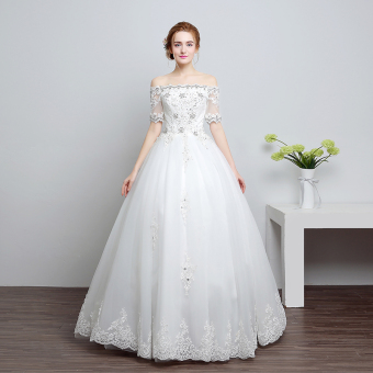 Vintage Bateau Beach Wedding Dress Beading Diamond Tulle Lace Floor Length Wedding Dresses Princess Bridal Gowns YL-04 - Intl  