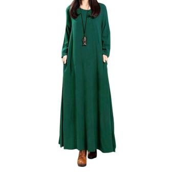 Vintage Ethnic Style Long Loose Dress (Green) - intl  