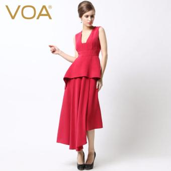 VOA Heavy Pieces Of Red Silk Dress Collar Silk Dress Elegant Slim Party Dress - intl  