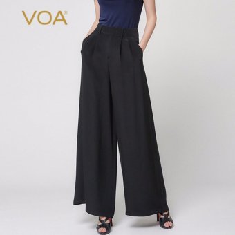 VOA Heavy Silk Thick Black Wide Leg Pants Fashion Black Bloose Pleated Trousers - intl  