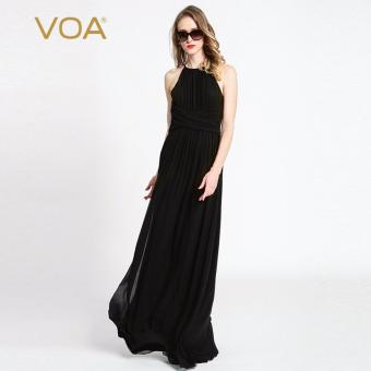 VOA Ladies Silk Dress Shoulder Waist Slim Sleeveless Silk Wavy Long Dress - intl  