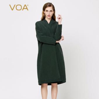 VOA Long Sleeve Dark Green Long High-end Heavy Silk Straight Cotton Coats - intl  