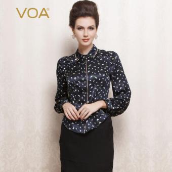 VOA Long Sleeve Polka Dot Pure Silk Women Shirt Formal Turn-Down Collar Blouse Shirt - intl  