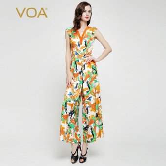 VOA Multicolor Wide Leg Pants Sleeveless Silk Female Jumpsuit - intl  