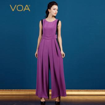 VOA Purple Wide Leg Jumpsuits Ladies Sleeveless O-neck Fashion Silk Jumpsuits - intl  