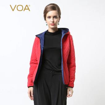 VOA Winter Women's Jacquard Parkas Red Thickened Double Silk Hooded Jacket - intl  