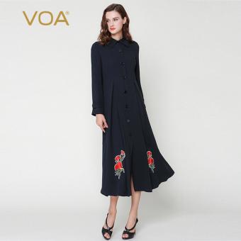 VOA Women Navy Blue Trench Coat Long Embroidered Dress Trench Coat Autumn winter Long Windbreaker - intl  