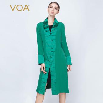 VOA Women's Silk Autumn New Mandarin Collar Long Sleeves Solid Coat Green - intl  
