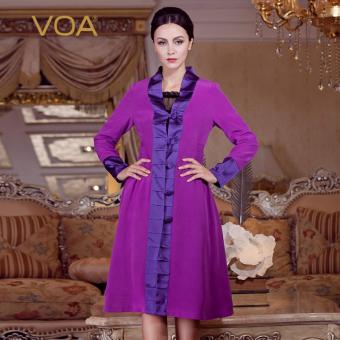 VOA Women's Silk Autumn New Mandarin Collar Long Sleeves Solid Coat Purple - intl  