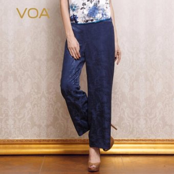 VOA Women's Silk Loose Pants Jacquard Navy Blue - intl  