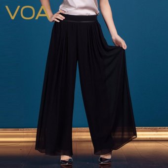 VOA Women's Silk New Fashion Light Loose Straight Pants Black - intl  