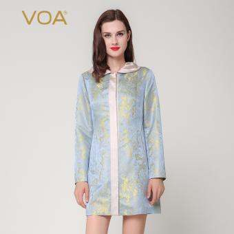 VOA Women's Silk New Spring Peter Pan Collar Elegant Coat Light Blue Floral - intl  