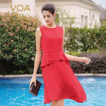 VOA Women's Silk O-Neck Sleeveless Dress Red Temperament - intl  