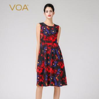 VOA Women's Silk Sleeveless O-Neck A-line Dresses Floral - intl  