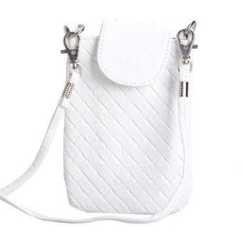 Weave Pattern Faux Leather Mobile Phone Protective Pouch Shoulder Bag White- Intl  