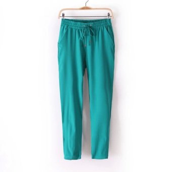 Western Style 2016 Summer Hot Sale Chiffon Pants Women Casual Harem Pants Drawstring Elastic Trousers Green  