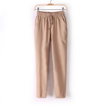 Western Style 2016 Summer Hot Sale Chiffon Pants Women Casual Harem Pants Drawstring Elastic Trousers Khaki  