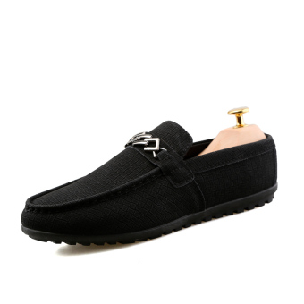 WETIKE Men's Fashion Loafers Microfiber Chain Doug Shoes(Black)  