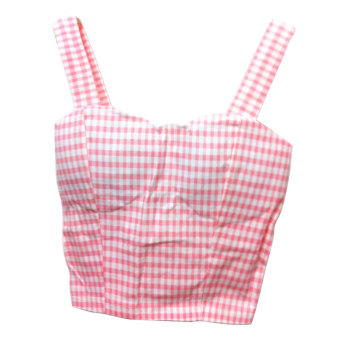Whyus Women Sleeveless Tank Crop Top Short Beach Vest(Pink plaid) - intl  