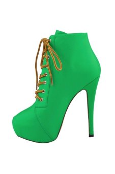 Win8Fong Women's High Heel Ankle Boots Lace Up Platform Party Boots (Green)  