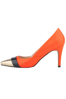 Win8Fong Women's Mid High Heels Pointed Toe Platform Pumps Stiletto Sandal Court Shoes (Orange)  