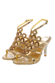 Win8Fong Women's Rhinestone Patterned Handmade Sandals Slippers Shoes (Golden)  