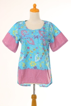 WINGGO Blouse Batik Blus Pastel Pinguin Biru  