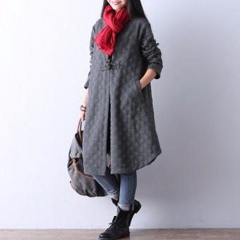 Winter Autumn Women Retro Midi Dress Lady Long Sleeve Sexy V Neck Loose Casual Pockets Long Coat Long Robe Vestidos?Grey? - intl  