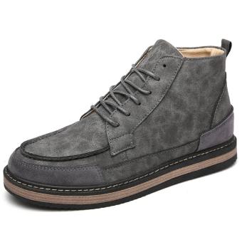Winter Hight Cut Shoes Men Korean Casual Shoes Retro Nubuck Leather Shoes (Grey) - intl  