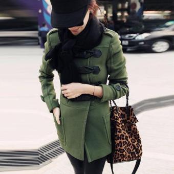 Winter Korean Style Women Fashion Wool Coat Female Solid color Slim Fit Double-breasted Heavy Coat Outwear- Army green - intl  