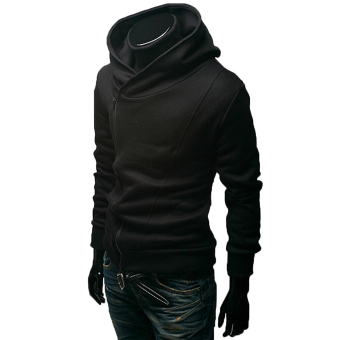 Winter Men's Inclined Zipper Hoodies with Long Sleeve Pullover Hooded Coats black - intl  