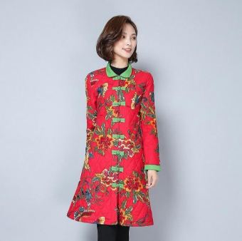 Winter Retro Print Vintage Coat Folk Style Chinese Wind Cotton Padded Jacket Female Thickening Coat Jackets - intl  