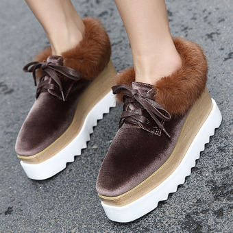 Wom en's Square Toe Wedge Shoes Japanese Loafers Brown - intl  