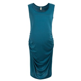 Woman Maternity Cotton Sleeveless Dress (Blue)    