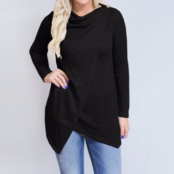 Women Autumn Cardigan Long Sleeve O Neck Casual Loose Blouses Shirts Fashion Solid Asymmetrical Hem Blusas Outwear (Black) - intl  