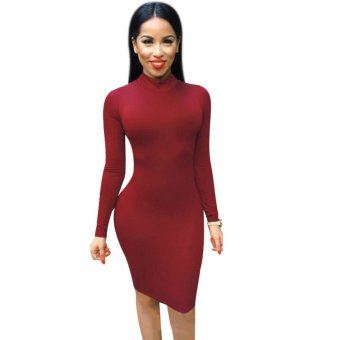 Women Backless Bandage Bodycon Dress Red   