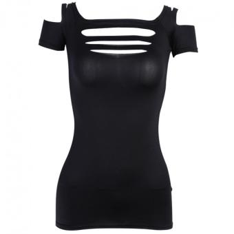 Women Bandage Elastic T-shirt Tops Black - Intl  