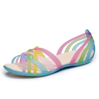 Women Beach Slipper Sandals Summer Candy Color Peep Toe EVA Jelly Flat Shoes for Ladies - intl  
