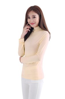 Women Blouse Tops Elegant Sexy Ladies Long Sleeve T-Shirt Turtleneck Slim Plus Size Casual Tops Beige - intl  