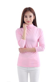 Women Blouse Tops Elegant Sexy Ladies Long Sleeve T-Shirt Turtleneck Slim Plus Size Casual Tops Pink - intl  