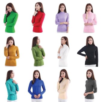 Women Blouse Tops Elegant Sexy Ladies Long Sleeve T-Shirt Turtleneck Slim Plus Size Casual Tops White - intl  