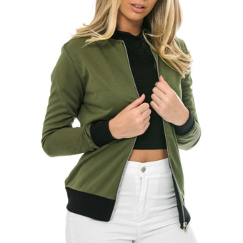 Women Bomber Jackets Female Coat Short Paragraph Suit Casual Outwear Costumes Classic vitality Cardigans -Green  