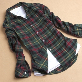 Women Button Cotton Casual Lapel Shirt Plaids Checks Flannel Shirt Top Blouse M~XXL - intl  