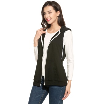 Women Casual Hooded Sleeveless Solid Zip-up Sweats Vest Black - intl  