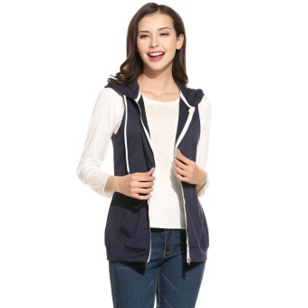 Women Casual Hooded Sleeveless Solid Zip-up Sweats Vest Dark Blue - intl  